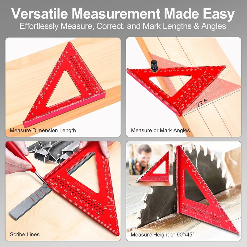 ARTYMASTER 7 inch Carpenter Square, 1/16" Precision Hole Scribing Square Tools, 0-90° Aluminum Alloy Rafter Square, Woodworking Square & Carpenter Pencils 12 Refills AM13E - Image 3